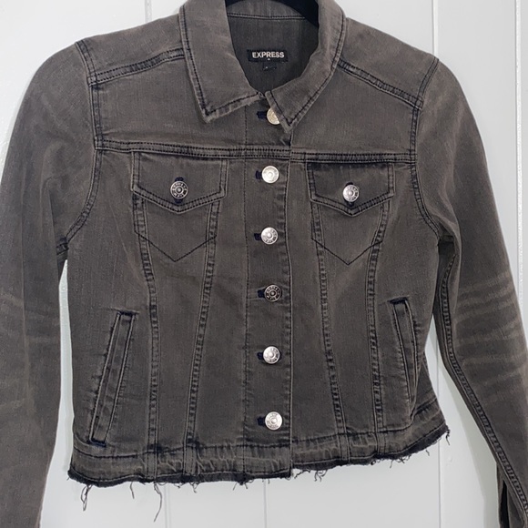 Express Women’s Long Sleeve Black Distressed Denim Button Up Jacket Size XS - Picture 2 of 9